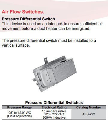 AFS Air Flow Switch THERMON 