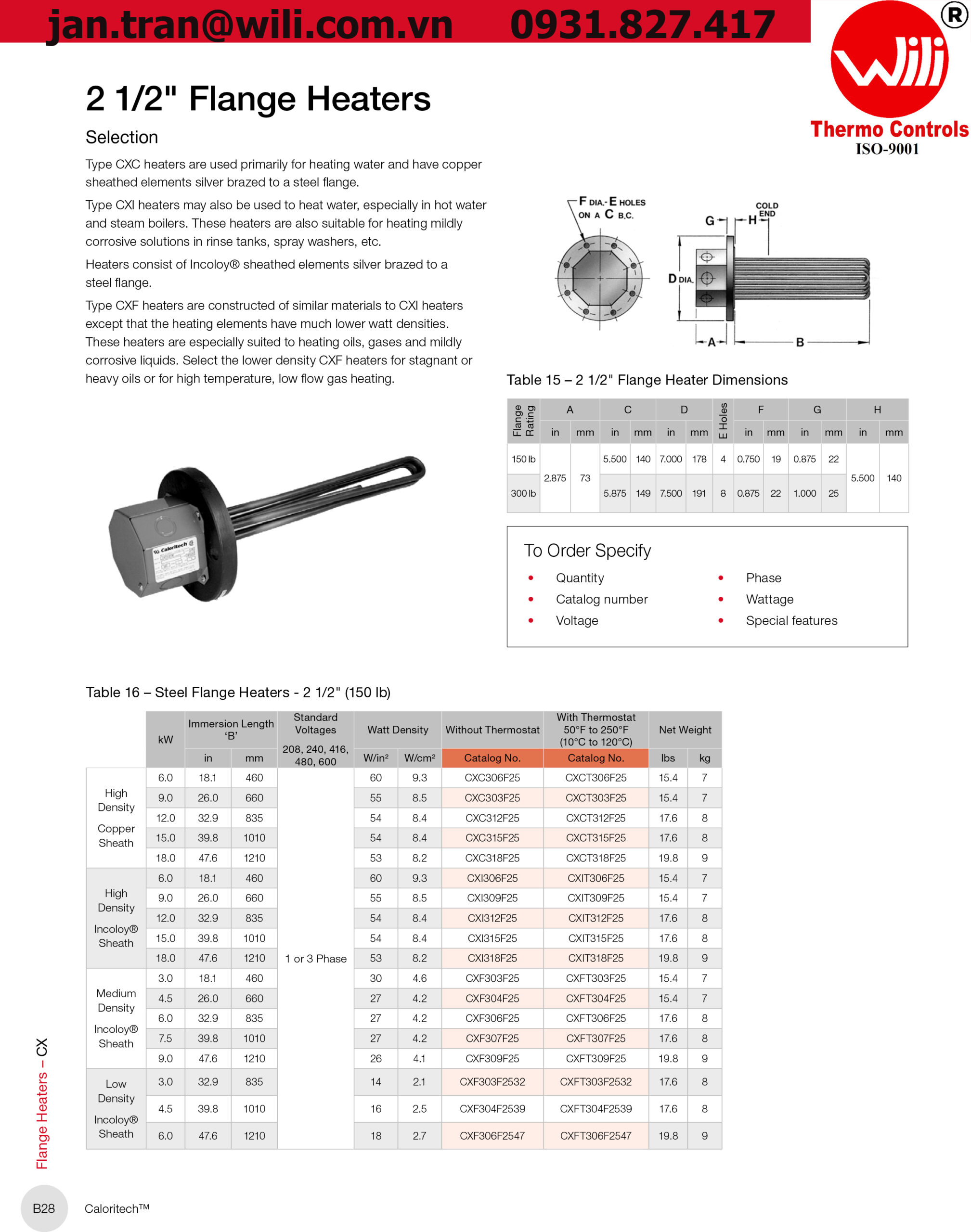 CXC306F25 Flange heater, Điện trở nhiệt CXC306F25, Thermon