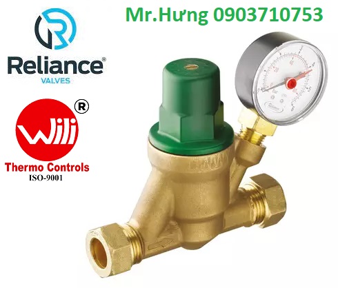 1. Van giảm áp Reliance Valves Predator - nước nóng 80°C có áp kế